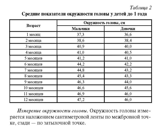 размер головы по месяцам
