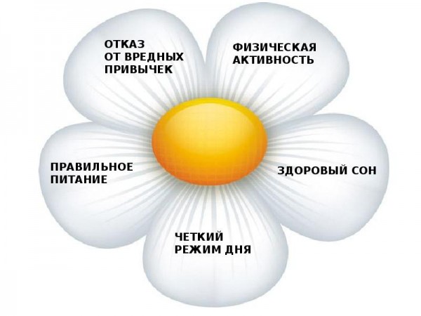 отказ от вредных привычек, здоровый сон, четкий режим дня